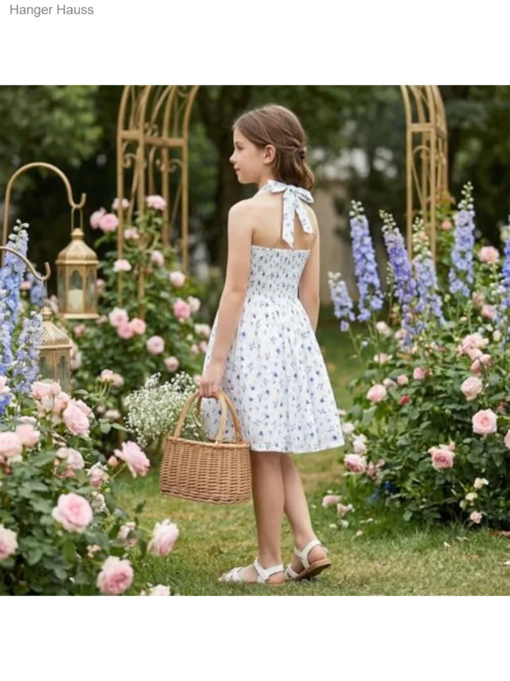 Girls Floral Halter Neck Tie Back Sundress with Pockets